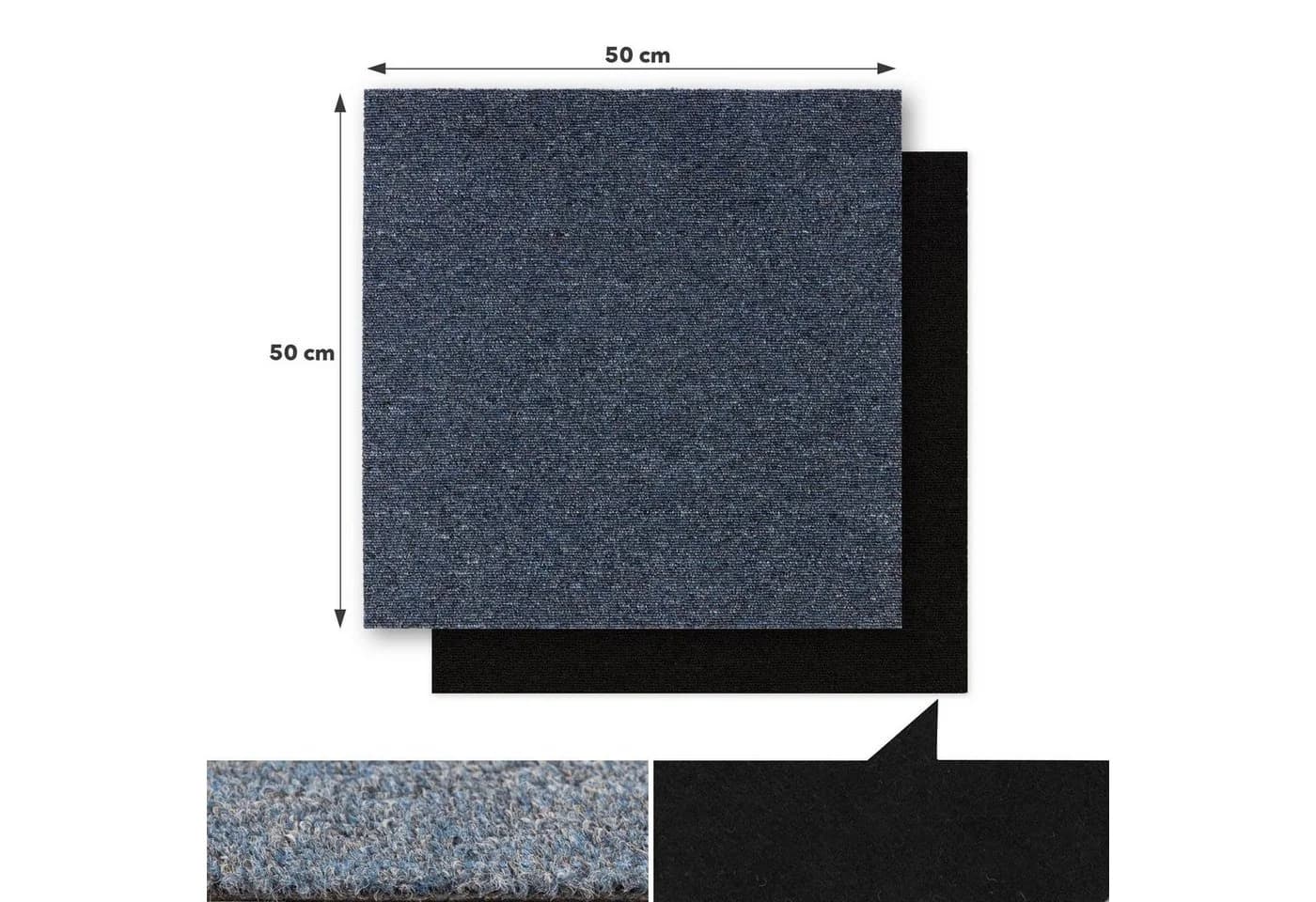Karat Teppichfliese Moscow Blau Selbstliegend 50x50 cm - Bild 3