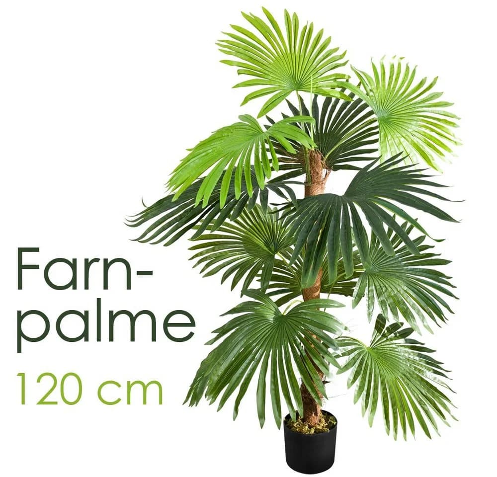 Decovego Kunstpalme 120cm Farnpalme Grün mit Topf