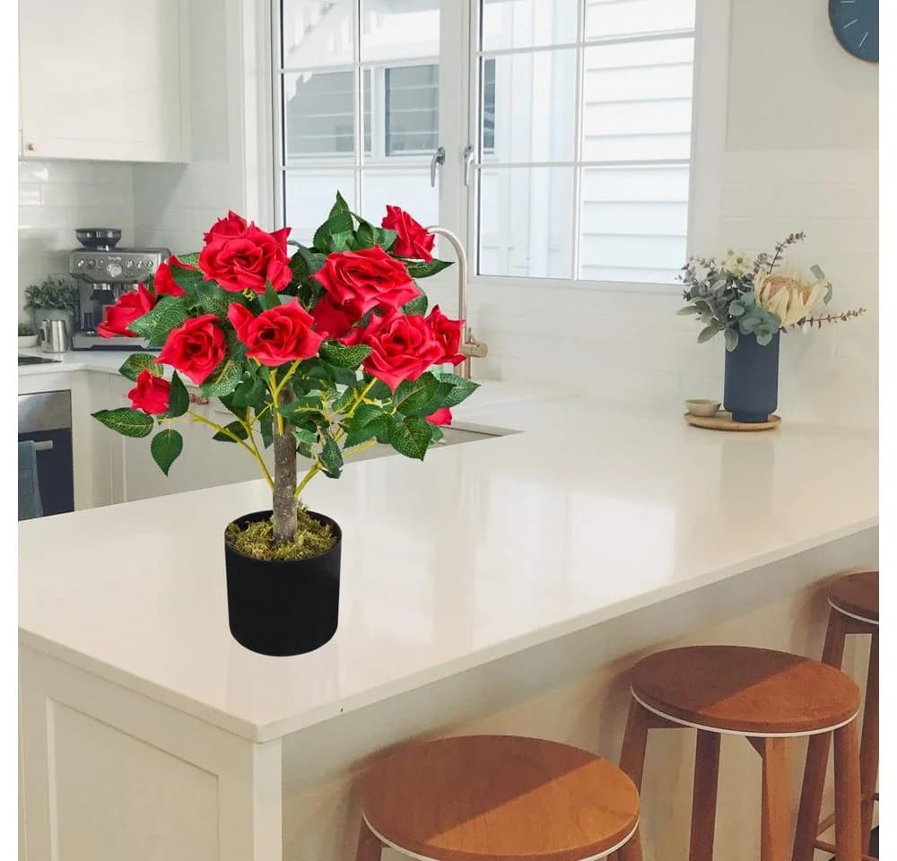 Kunstblume Rose Rosenstock Rosenbusch Kunstpflanze Künstliche Pflanze Auswahl, Decovego - Bild 3