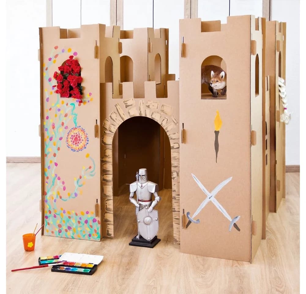 Kingpower Ritterburg Spielhaus Pappe Braun 130x130x132cm