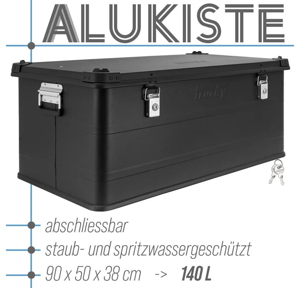 Trucky Allzweckkiste Aluminium Box mit Deckel Schwarz 140 Liter