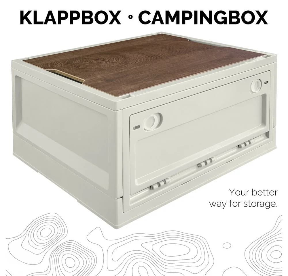 Trucky Faltbox Storage Box 35 L Beige Camping Klappbox mit Rollen