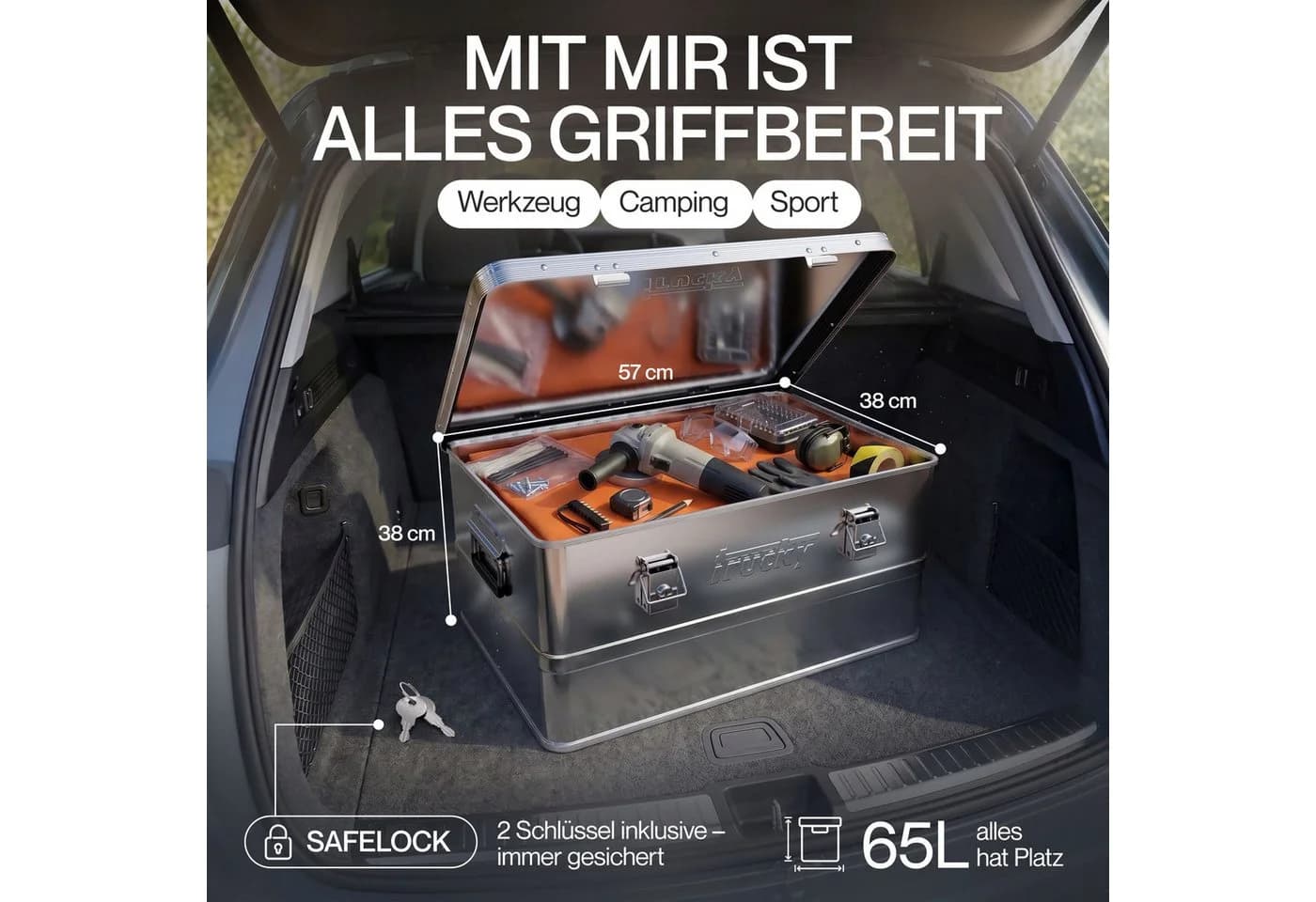 Trucky Alukiste mit Schloss & Deckel, Silber, robust & abschließbar - Bild 3