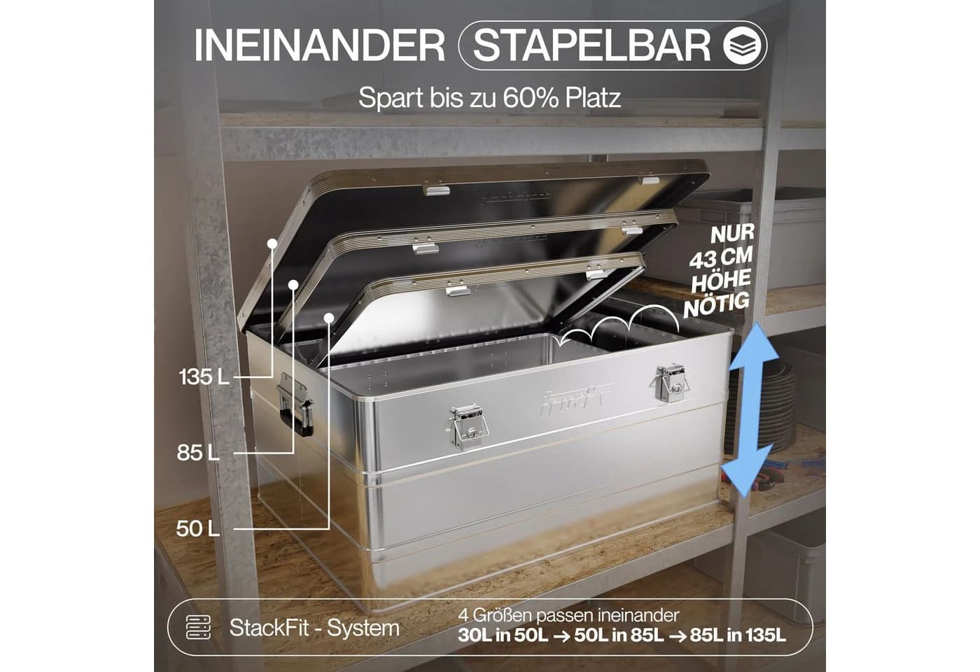 Trucky Alukiste mit Schloss & Deckel, Silber, robust & abschließbar - Bild 5