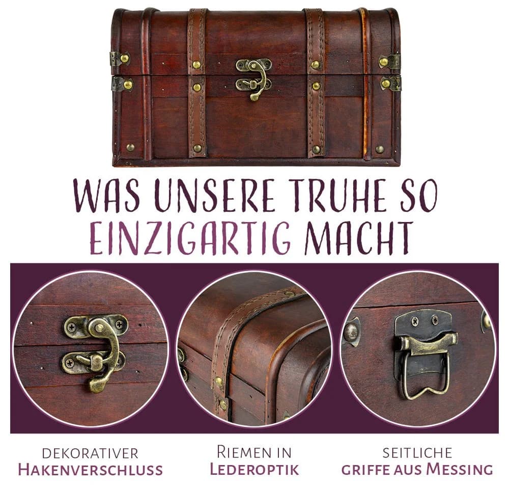 Kingpower Schatzkiste Schatztruhe aus Holz mit Schloss 30x14x16 cm - Bild 4