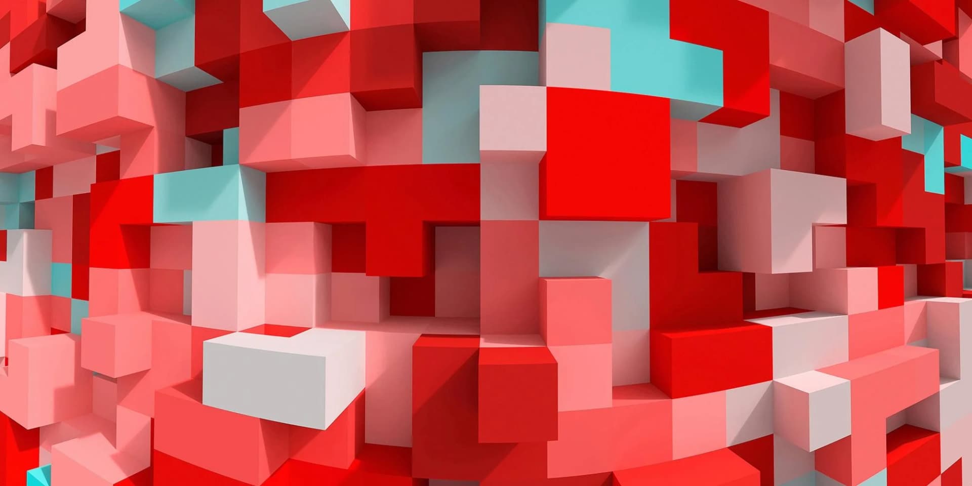 Fototapete ARCHITECTS PAPER 3D Cubes Red Rosa Rot Türkis