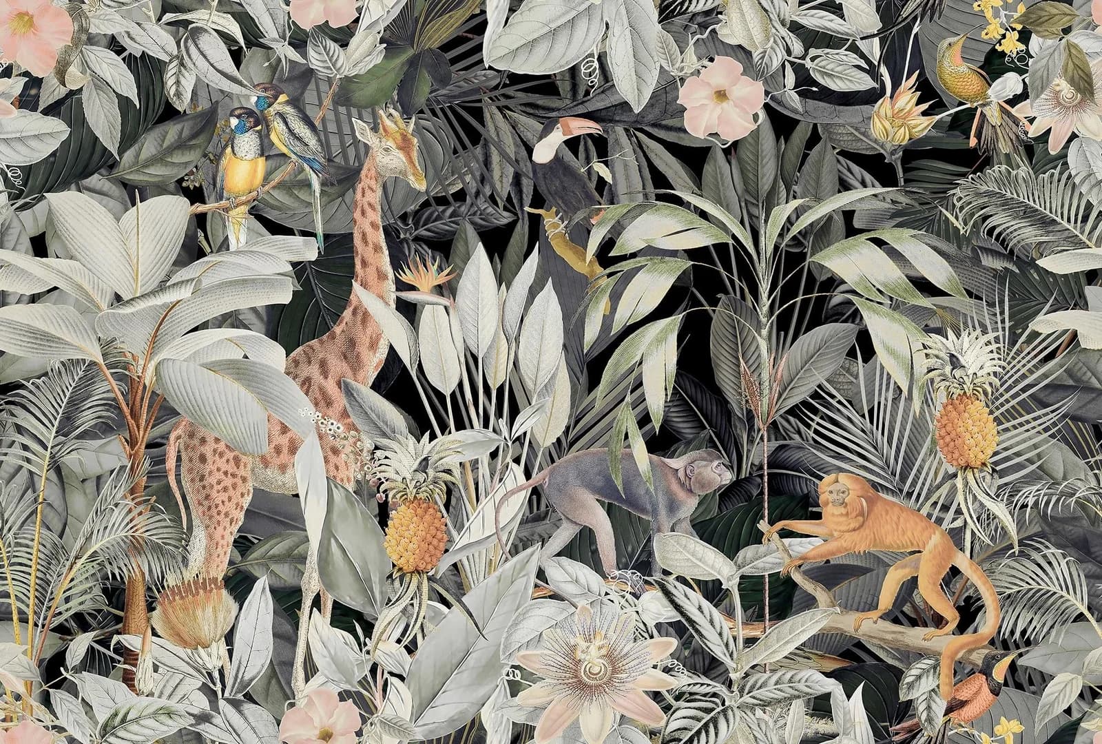Livingwalls Fototapete ARTist Nostalgic Animals Beige Grün Orange Vlies