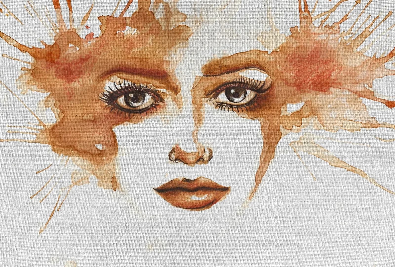 Livingwalls Fototapete ARTist Watercolour Face Grau Orange Rot Vlies