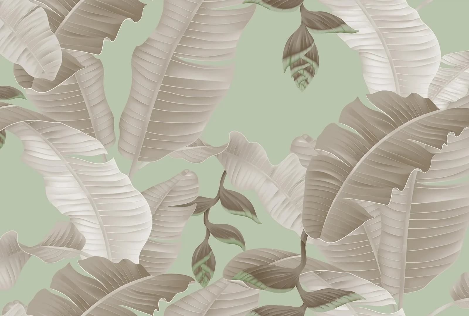 Livingwalls Fototapete ARTist Heliconia Grau/Grün Vlies