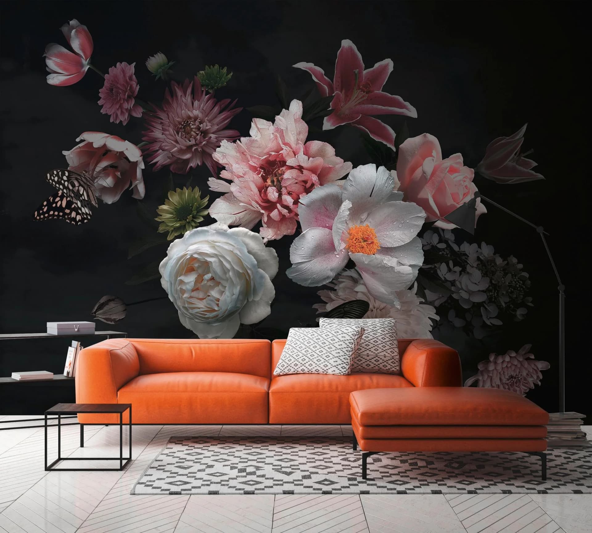 A.S. Création Fototapete Dunkle Blumen Stillleben Schwarz