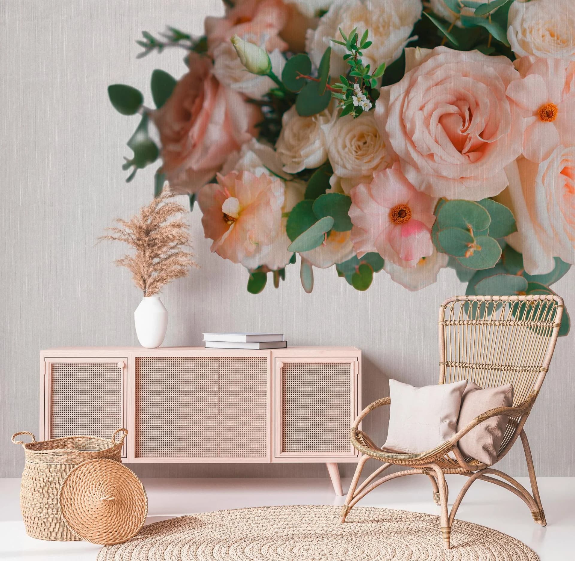 Vliestapete Floral - Grau, Beige, Grün