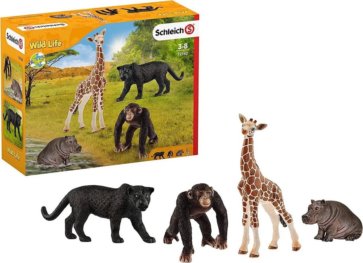 Schleich® Wild Life Tiere Zoo Basic Kit mit Baby-Giraffe, schwarzem Panther, Gorilla und jungem Nilpferd - Bild 2