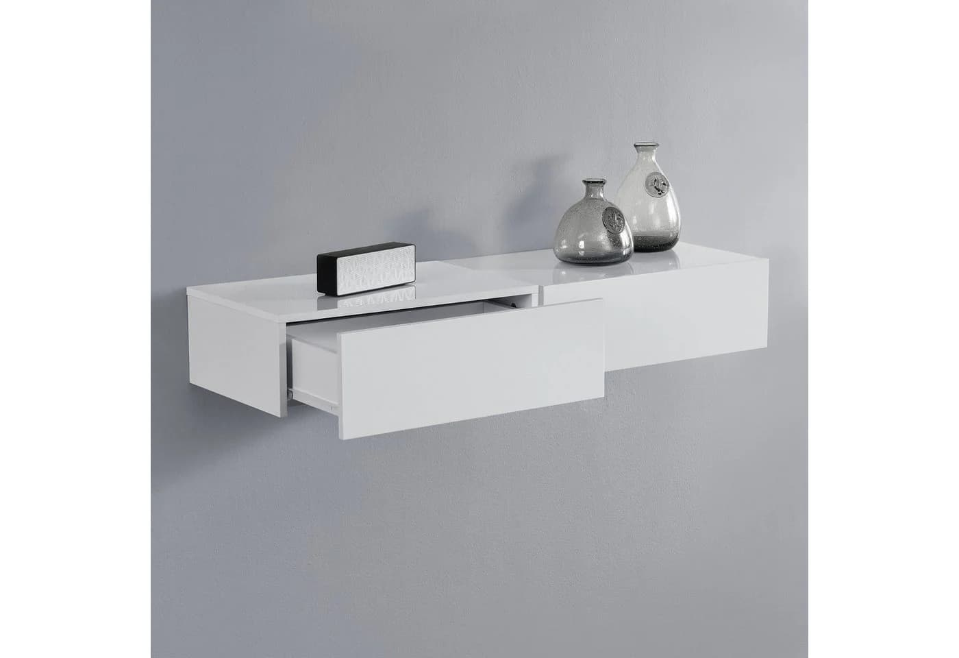 en.casa Wandregal 2er-Set Oslo Weiß Hochglanz mit Schublade - Bild 3