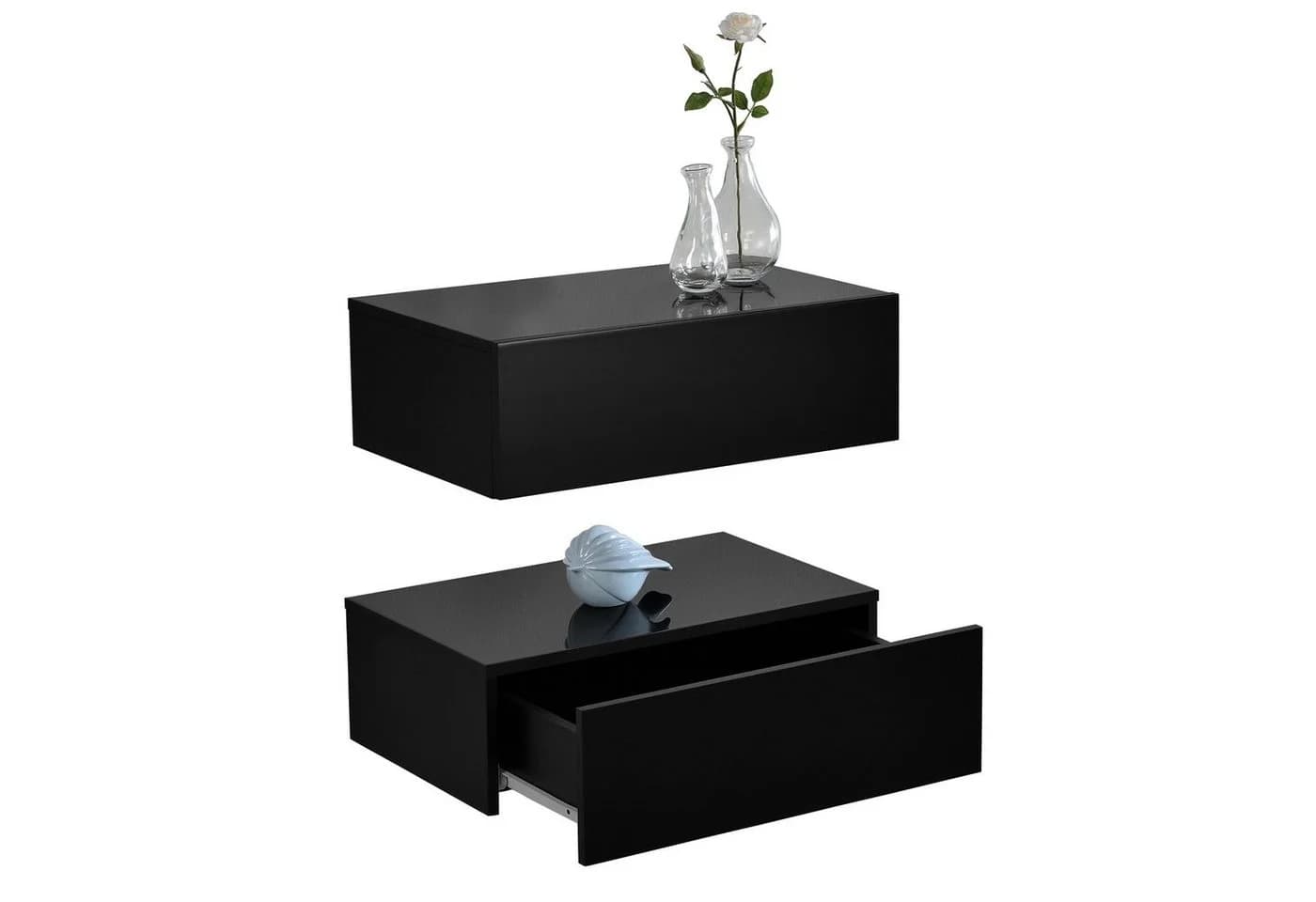 en.casa Nachtschrank Oslo 2er Set Schwarz Hochglanz mit Schublade - Bild 2