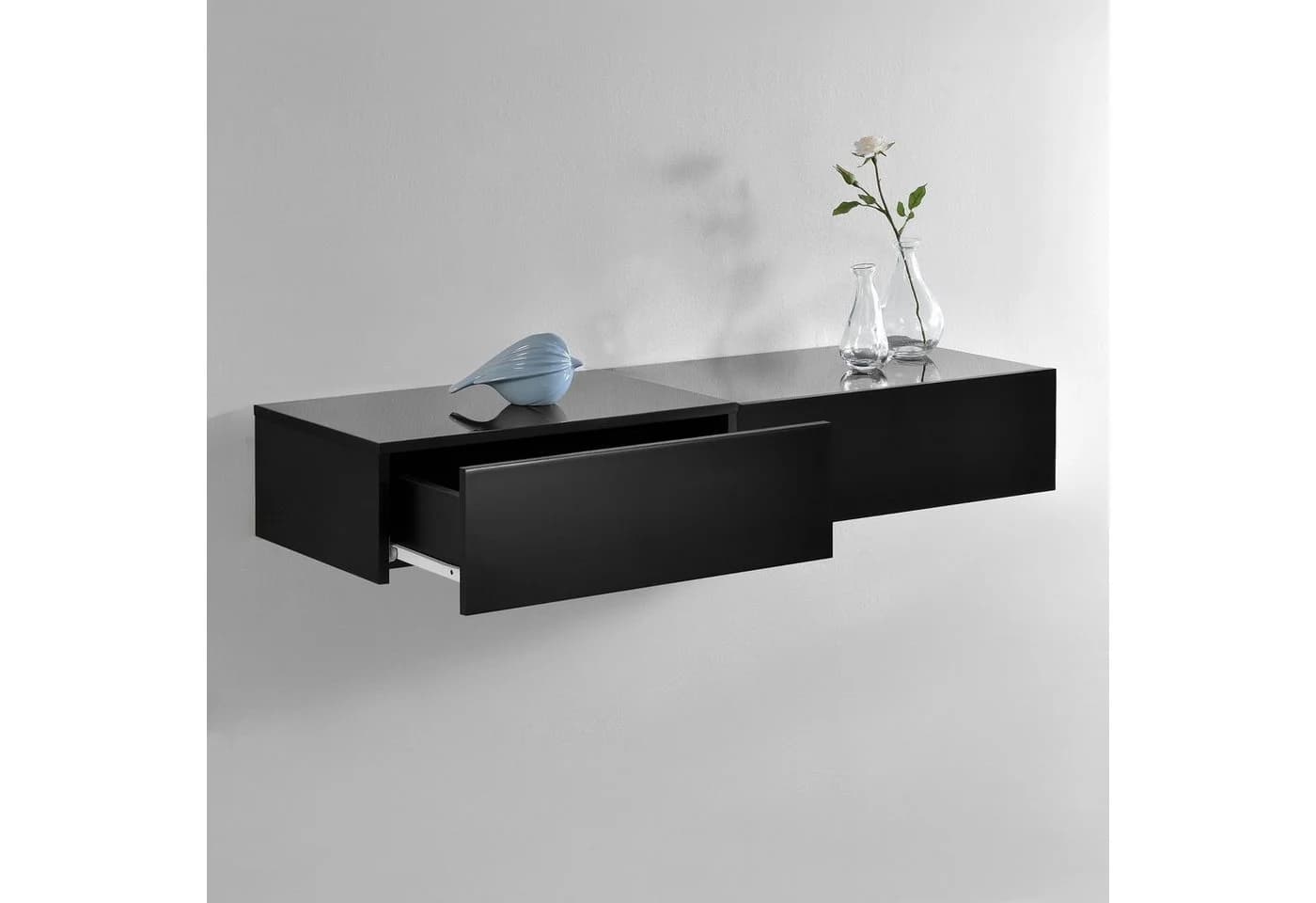 en.casa Nachtschrank Oslo 2er Set Schwarz Hochglanz mit Schublade - Bild 3
