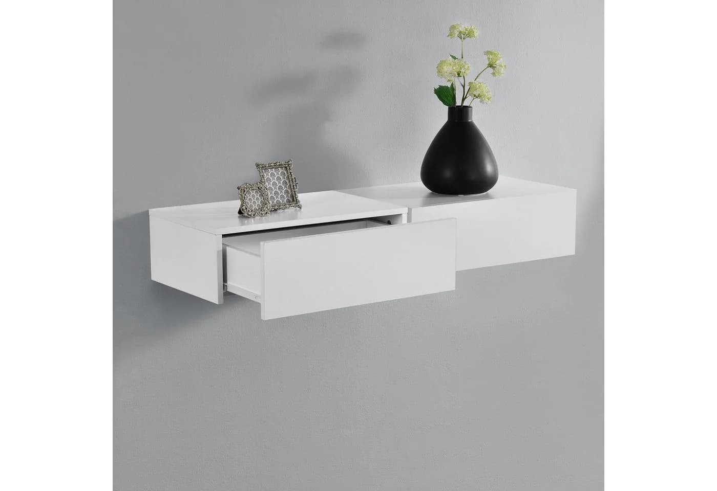 en.casa Nachtschrank Oslo 2er Set Wandregal mit Schublade Weiß Matt - Bild 3