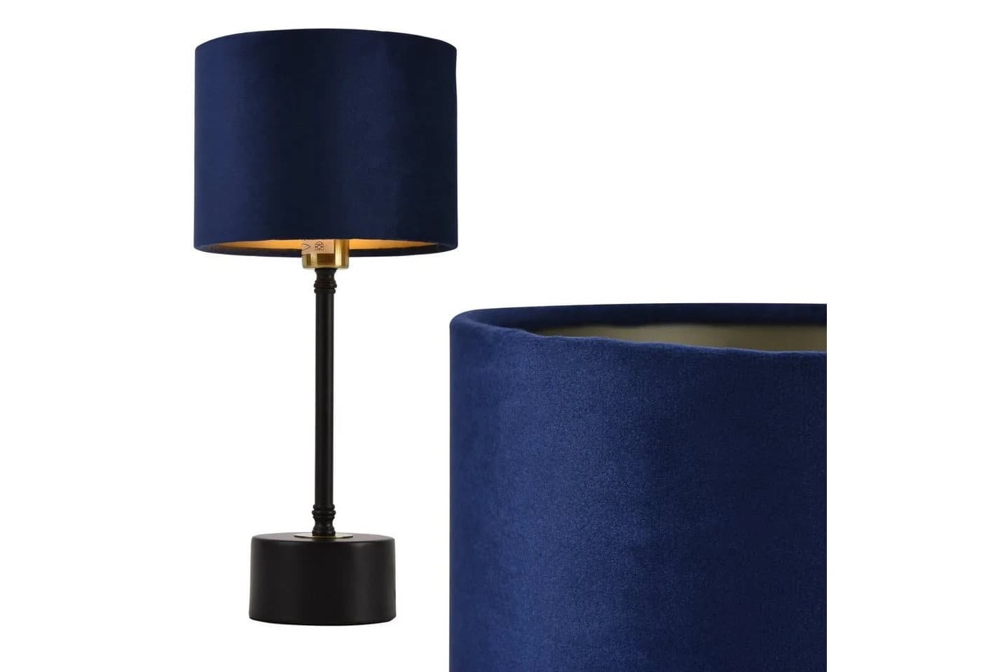 lux.pro Tischleuchte Deventer Schwarz/Kupfer Blau Flanell E14