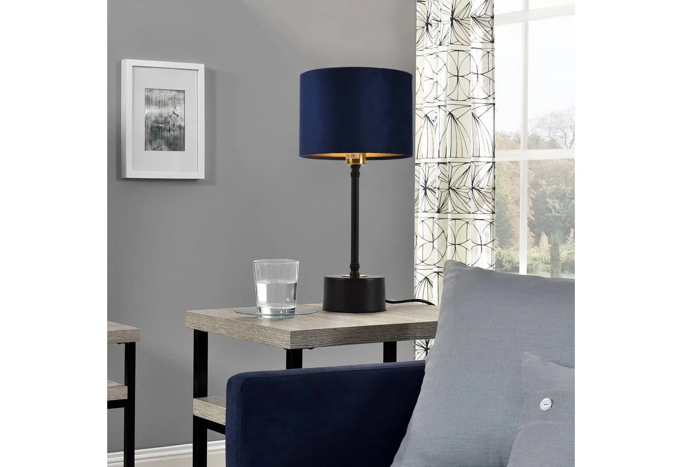 lux.pro Tischleuchte Deventer Schwarz/Kupfer Blau Flanell E14 - Bild 4