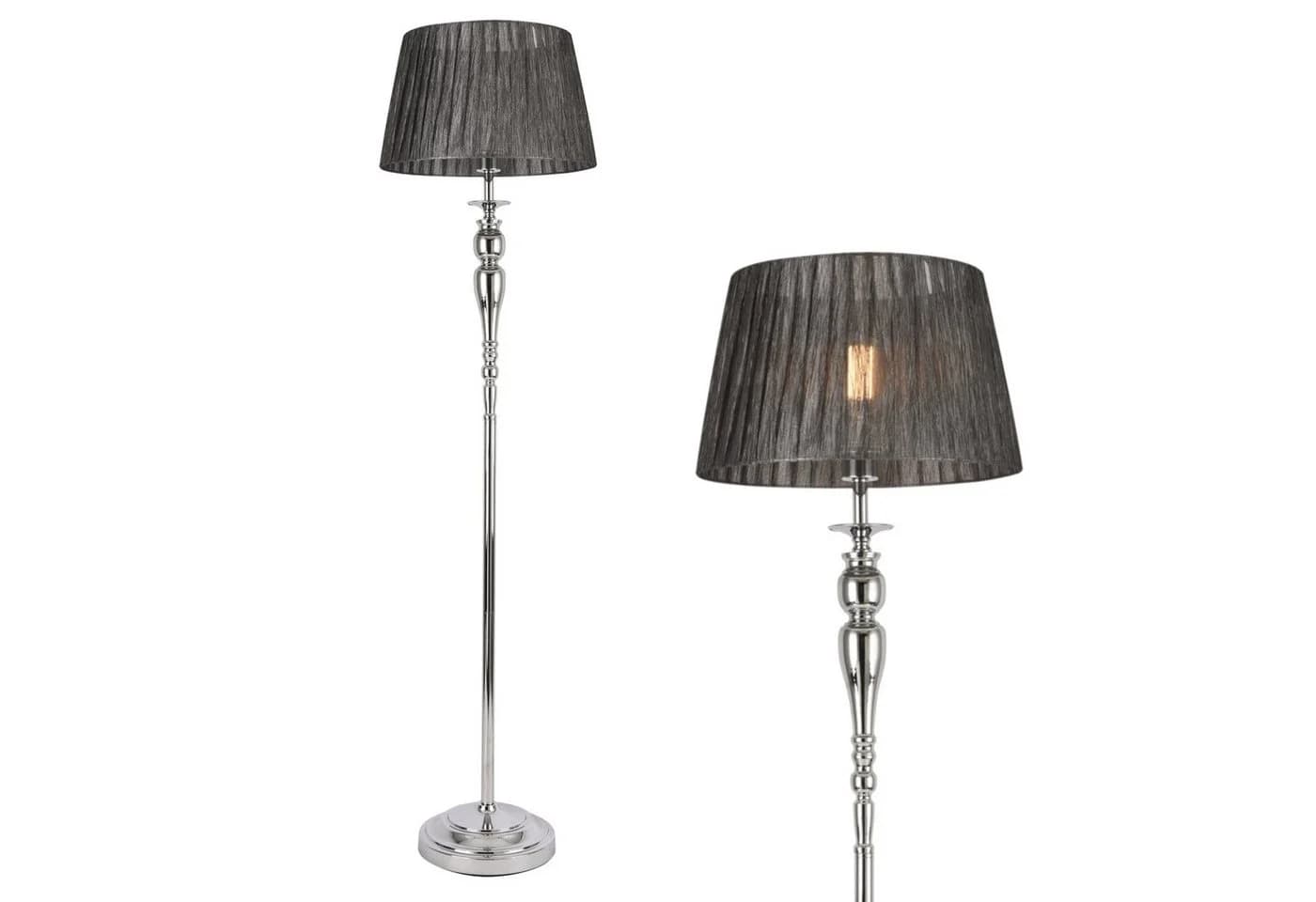lux.pro Stehlampe Lingen 1xE27 Metallgestell Stoff Schirm Chrom Grau