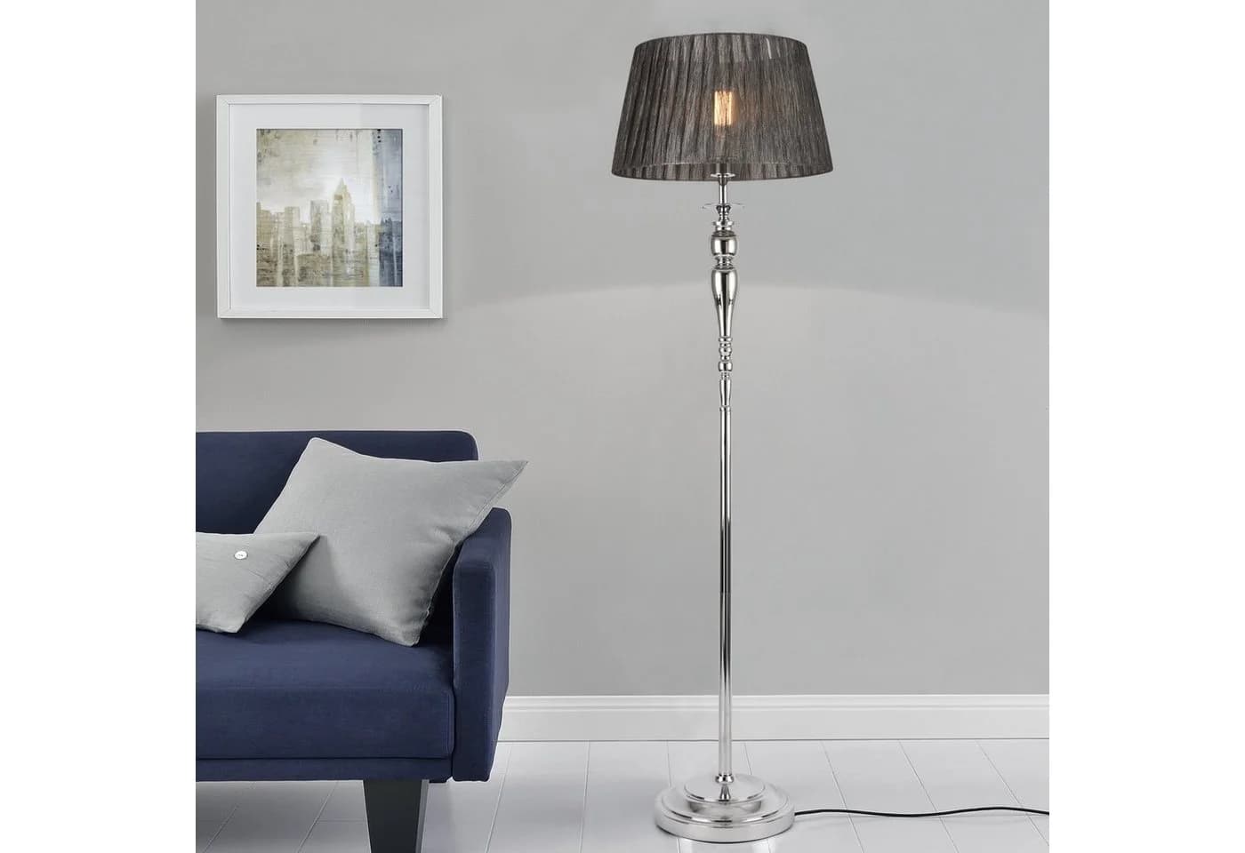 lux.pro Stehlampe Lingen 1xE27 Metallgestell Stoff Schirm Chrom Grau - Bild 3