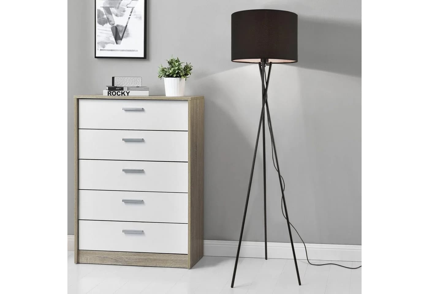 lux.pro Stehlampe Grenoble Schwarz Dreifuß 154cm Stoffschirm