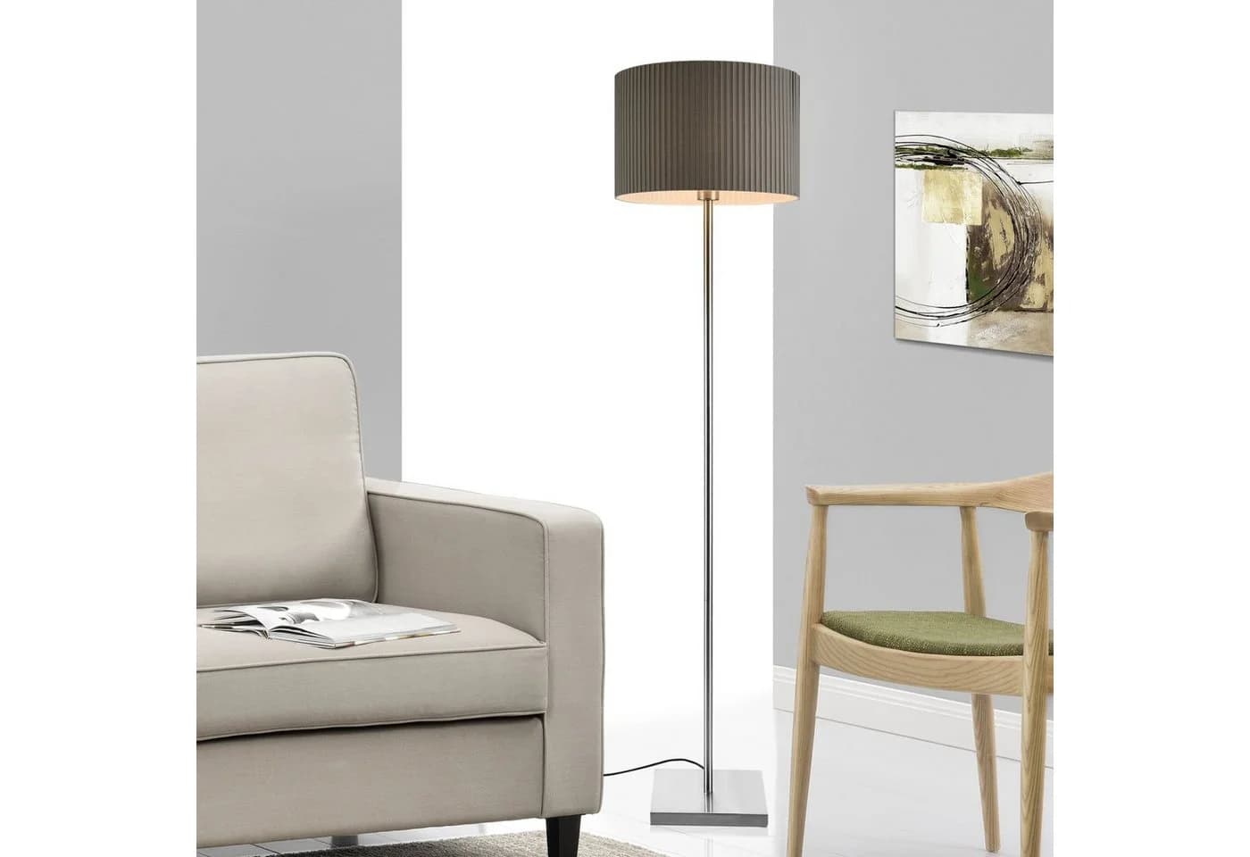 lux.pro Stehlampe Coimbra Grau Metall Stoff E27 - Bild 4