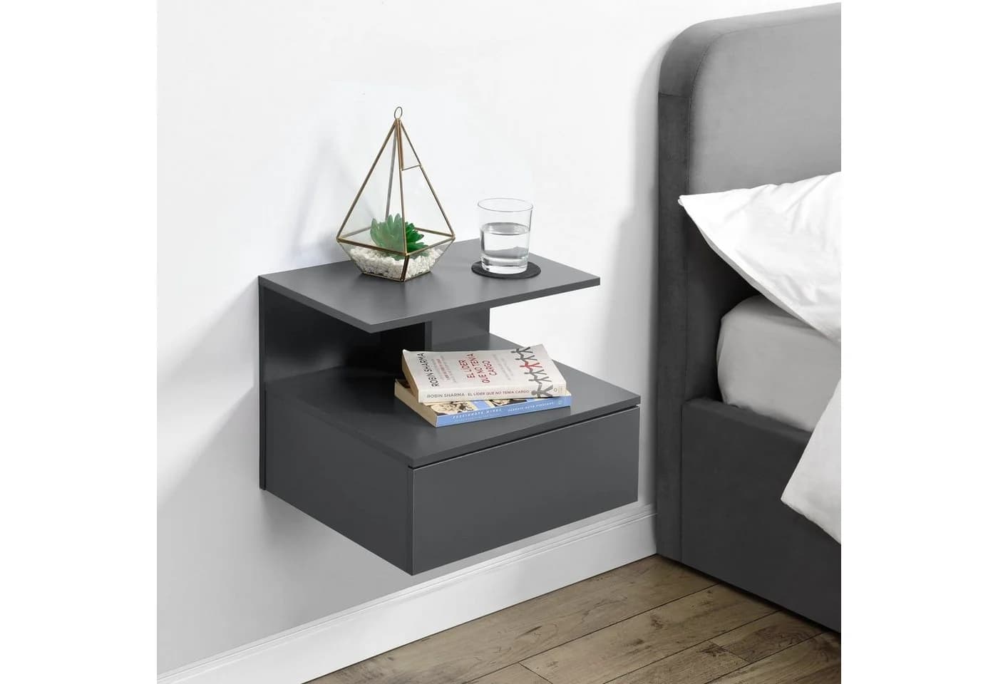 en.casa Wandboard »Amberg« Wandnachttisch Dunkelgrau