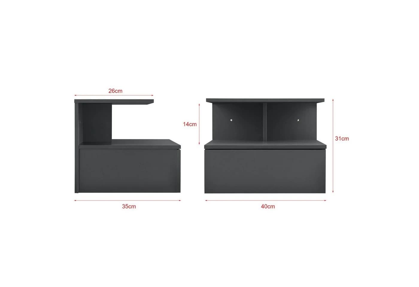 en.casa Wandboard »Amberg« Wandnachttisch Dunkelgrau - Bild 5