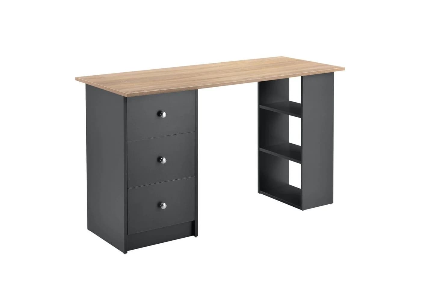 en.casa Schreibtisch Lemberg mit Schubladen und Ablagen Dunkelgrau/Holz - Bild 2