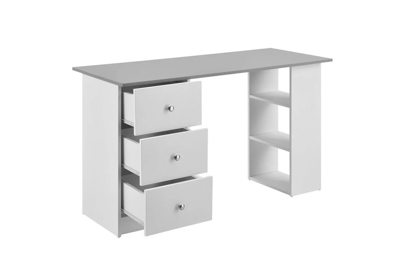 en.casa Schreibtisch »Lemberg« Bürotisch mit Schubladen Weiß/Hellgrau - Bild 3