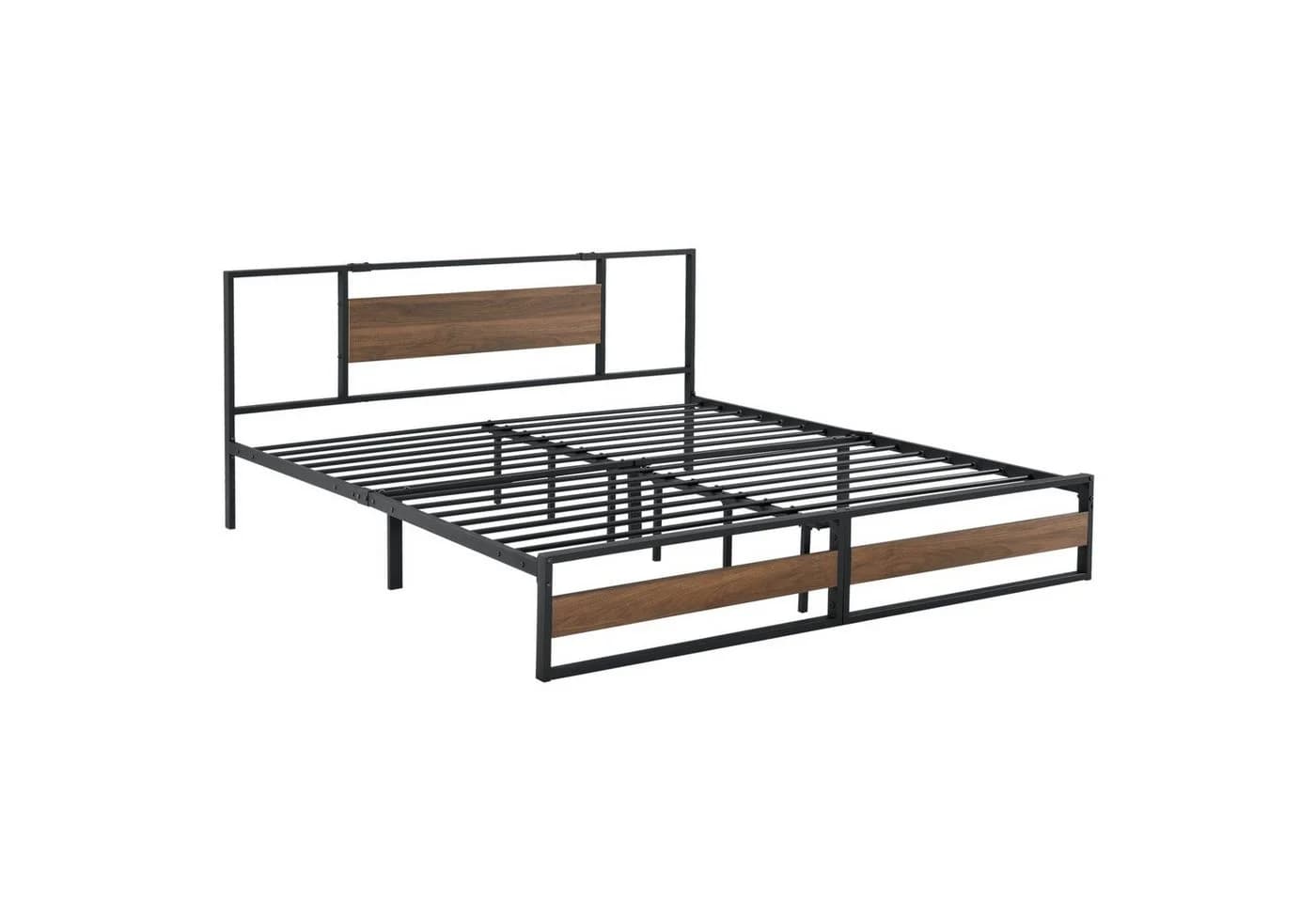 en.casa Metallbett Villach Stahlrahmen Schwarz Walnuss-Optik - Bild 2