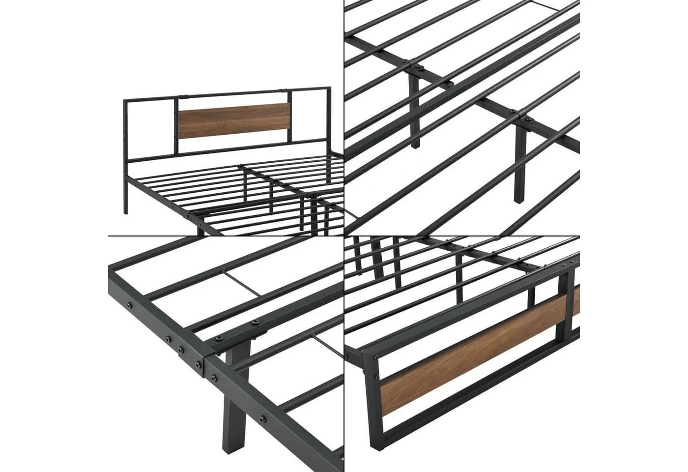 en.casa Metallbett Villach Stahlrahmen Schwarz Walnuss-Optik - Bild 5
