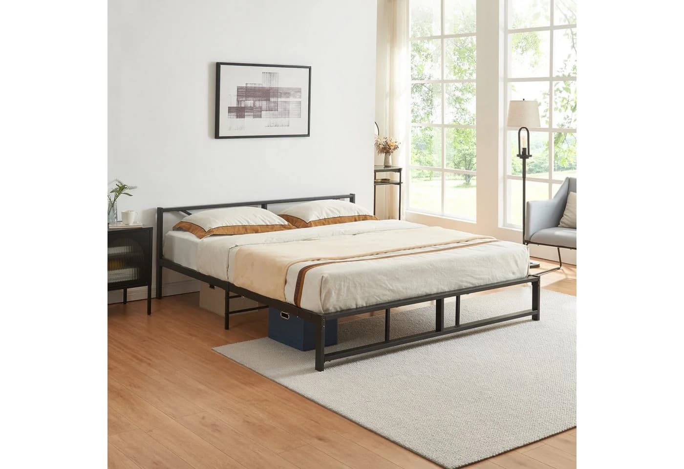 en.casa Metallbett Meran Bettgestell Schwarz mit Lattenrost