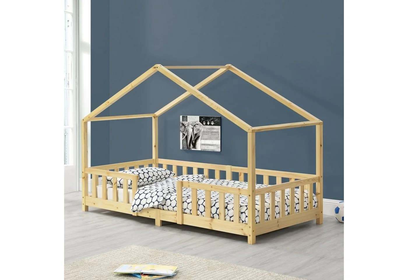 en.casa Kinderbett Treviolo Haus-Optik Kiefernholz