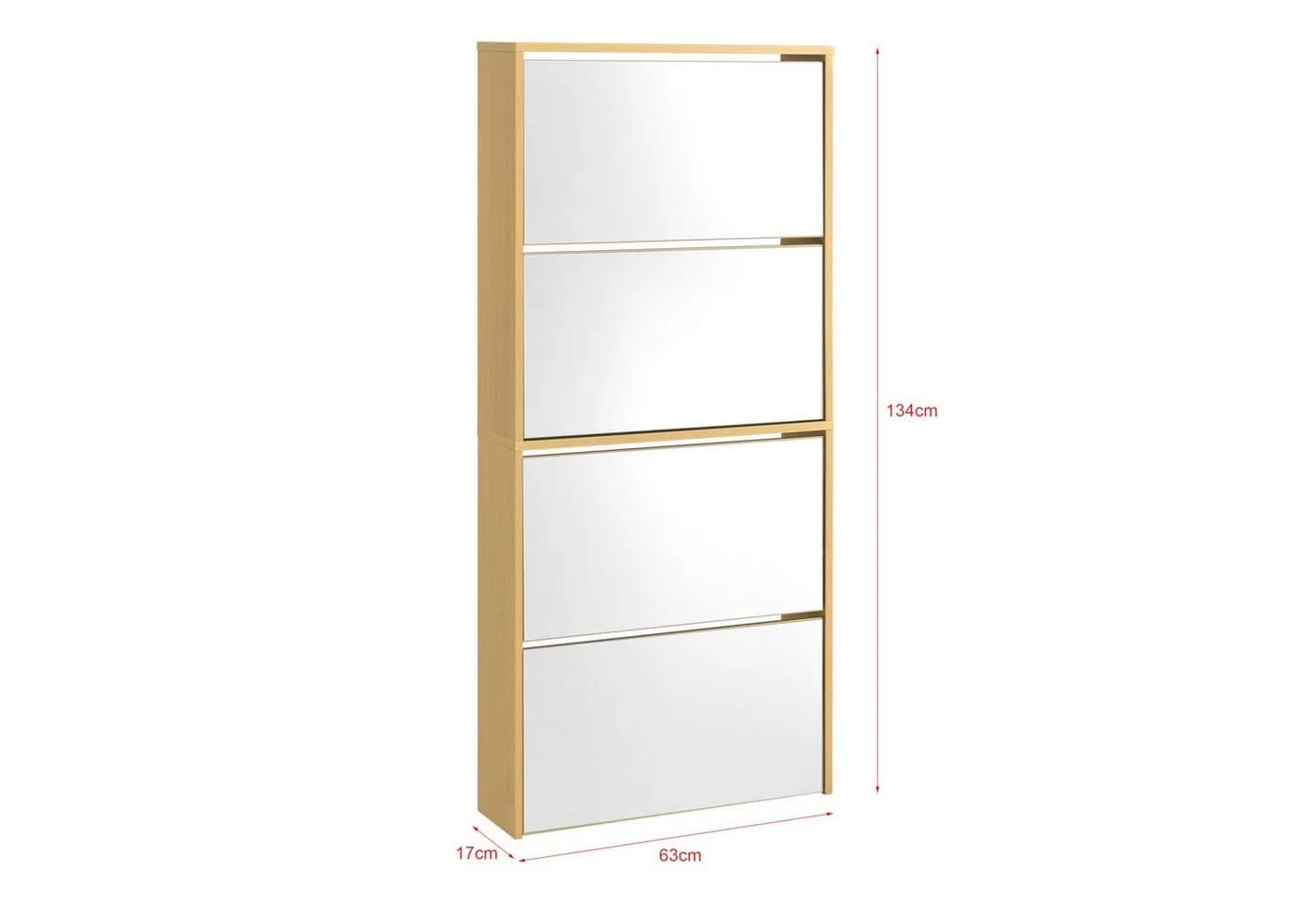 en.casa Schuhschrank Vogar 4 verspiegelte Türen Buche-Optik - Bild 5