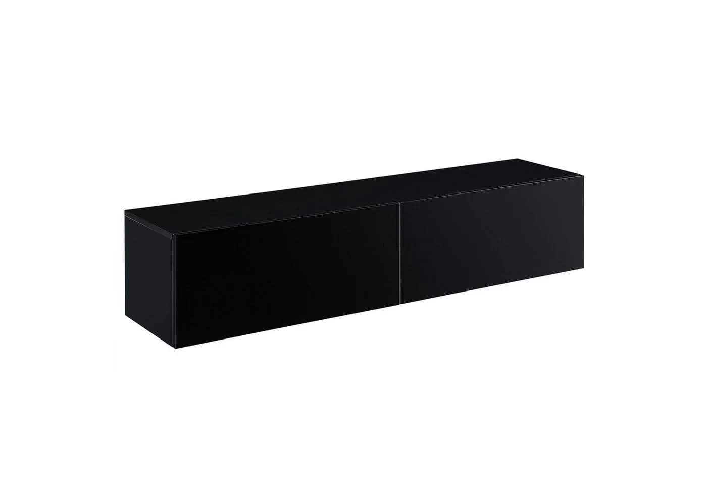 en.casa Hängeschrank Evaton TV Lowboard 140cm Schwarz Hochglanz
