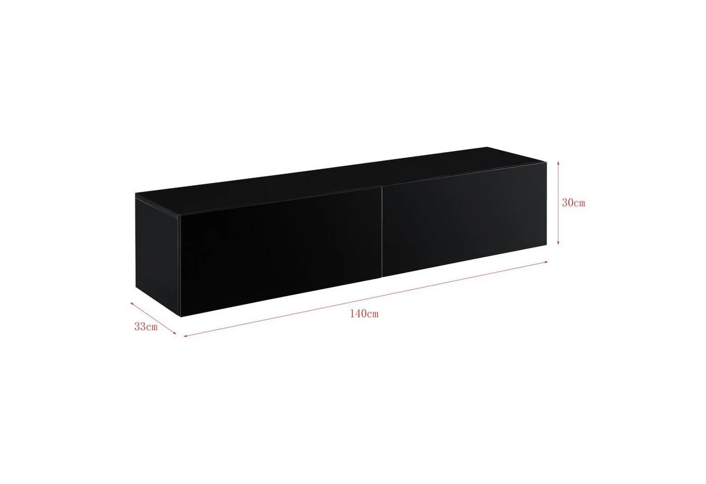 en.casa Hängeschrank Evaton TV Lowboard 140cm Schwarz Hochglanz - Bild 3