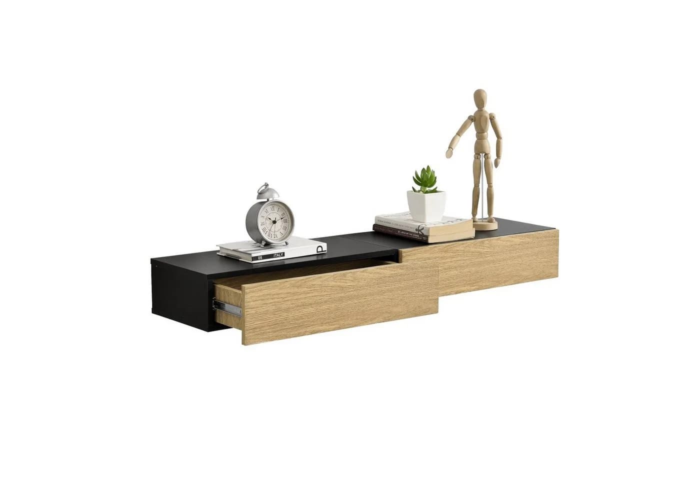 en.casa Wandboard Leknes 2er Set Wandregal mit Schublade Schwarz - Bild 2