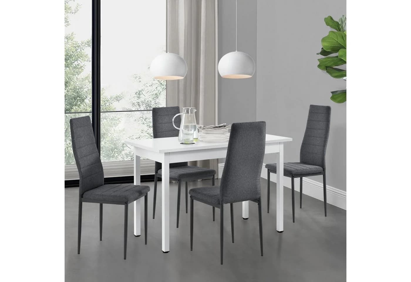en.casa Essgruppe 5-tlg. Honningsvåg Tisch weiß & 4 Stühle grau