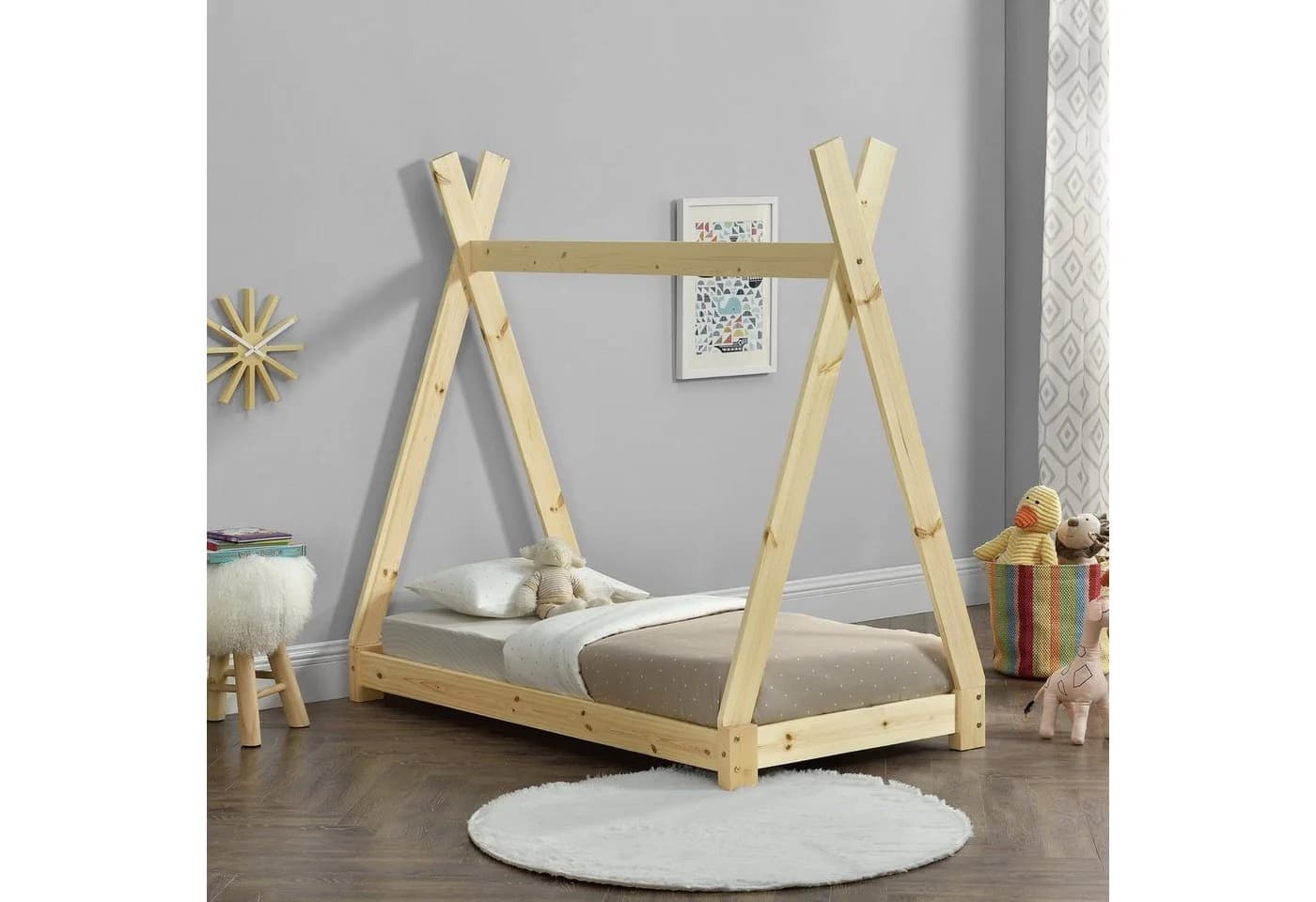 en.casa Kinderbett Onejda Tipi Kiefernholz Natur
