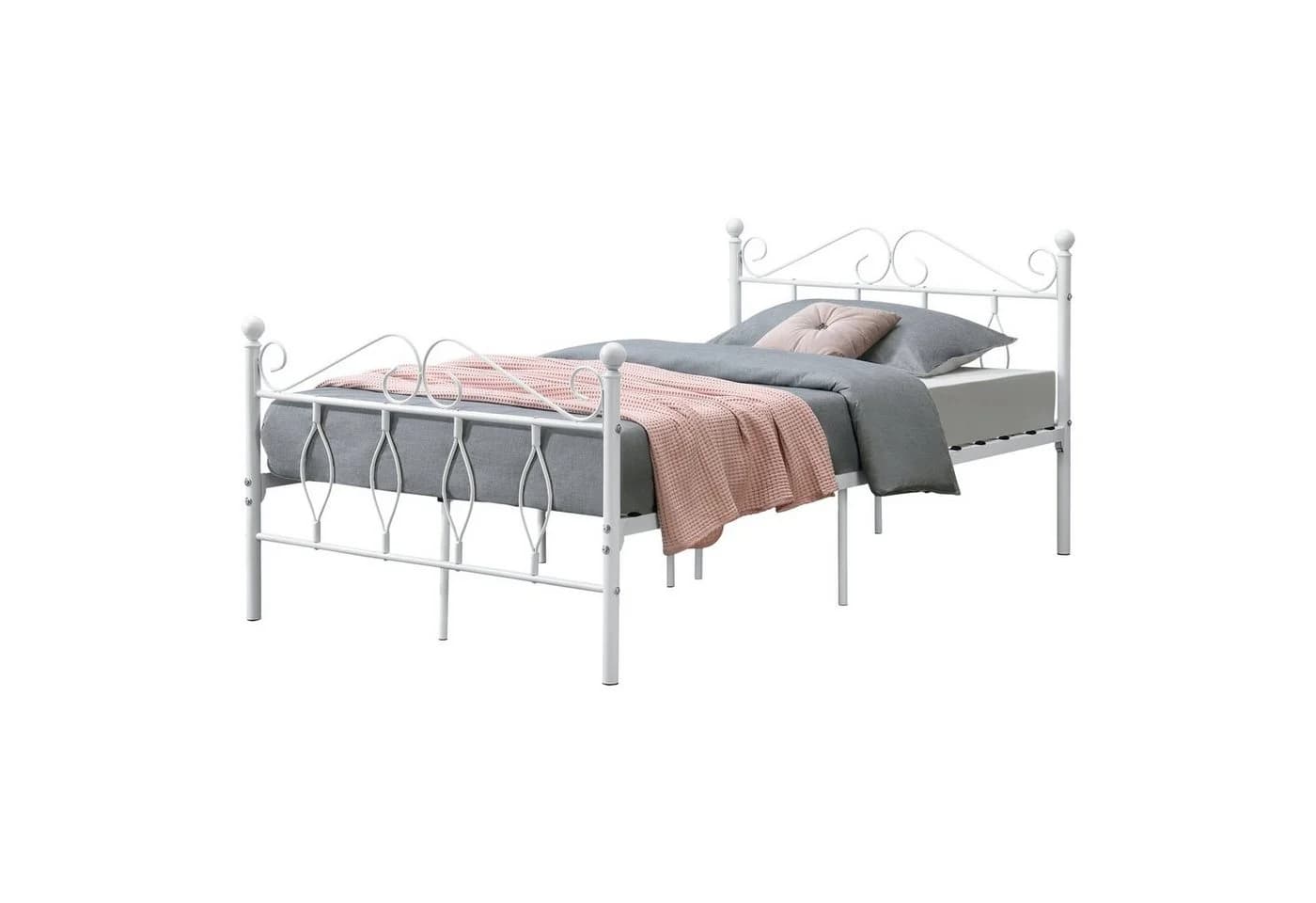 en.casa Metallbett Apolda Weiß Gästebett mit Lattenrost
