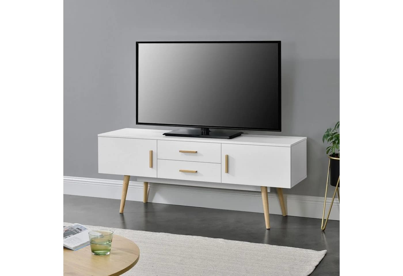 en.casa TV-Board Alavus 140cm 2 Türen 2 Schubladen Weiß - Bild 2