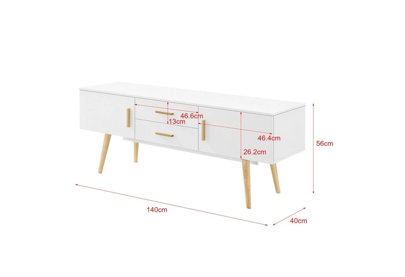en.casa TV-Board Alavus 140cm 2 Türen 2 Schubladen Weiß - Bild 4