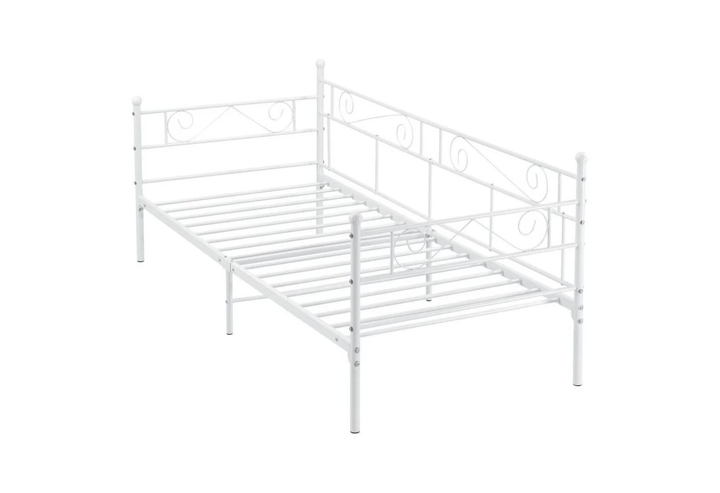 en.casa Metallbett »Kerava« Bettsofa mit Lattenrost Tagesbett 90x200cm Stahl Weiß