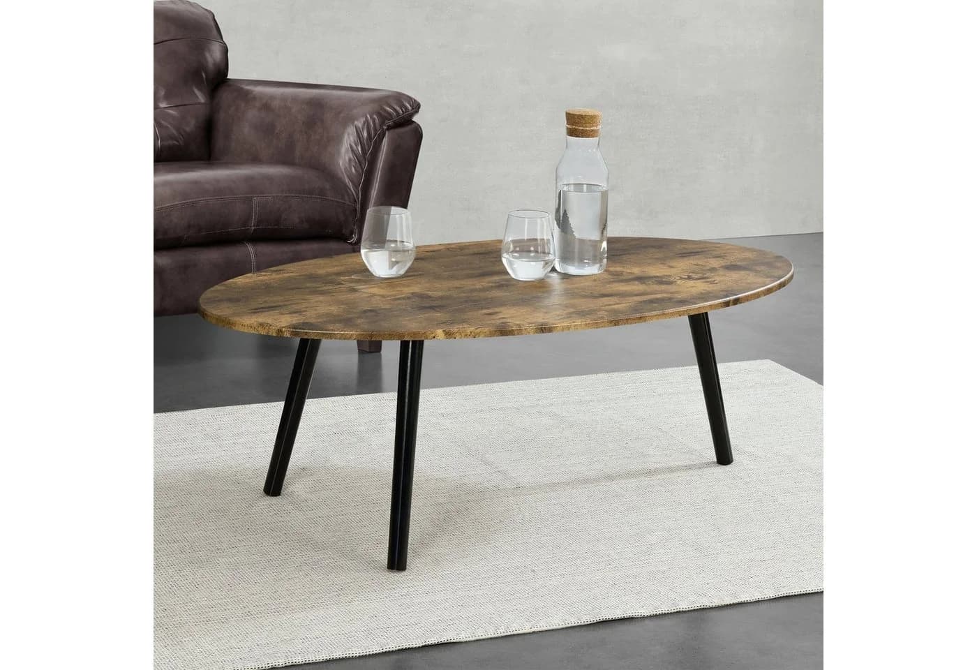 en.casa Couchtisch Viborg Modern Dunkler Holzton Schwarz