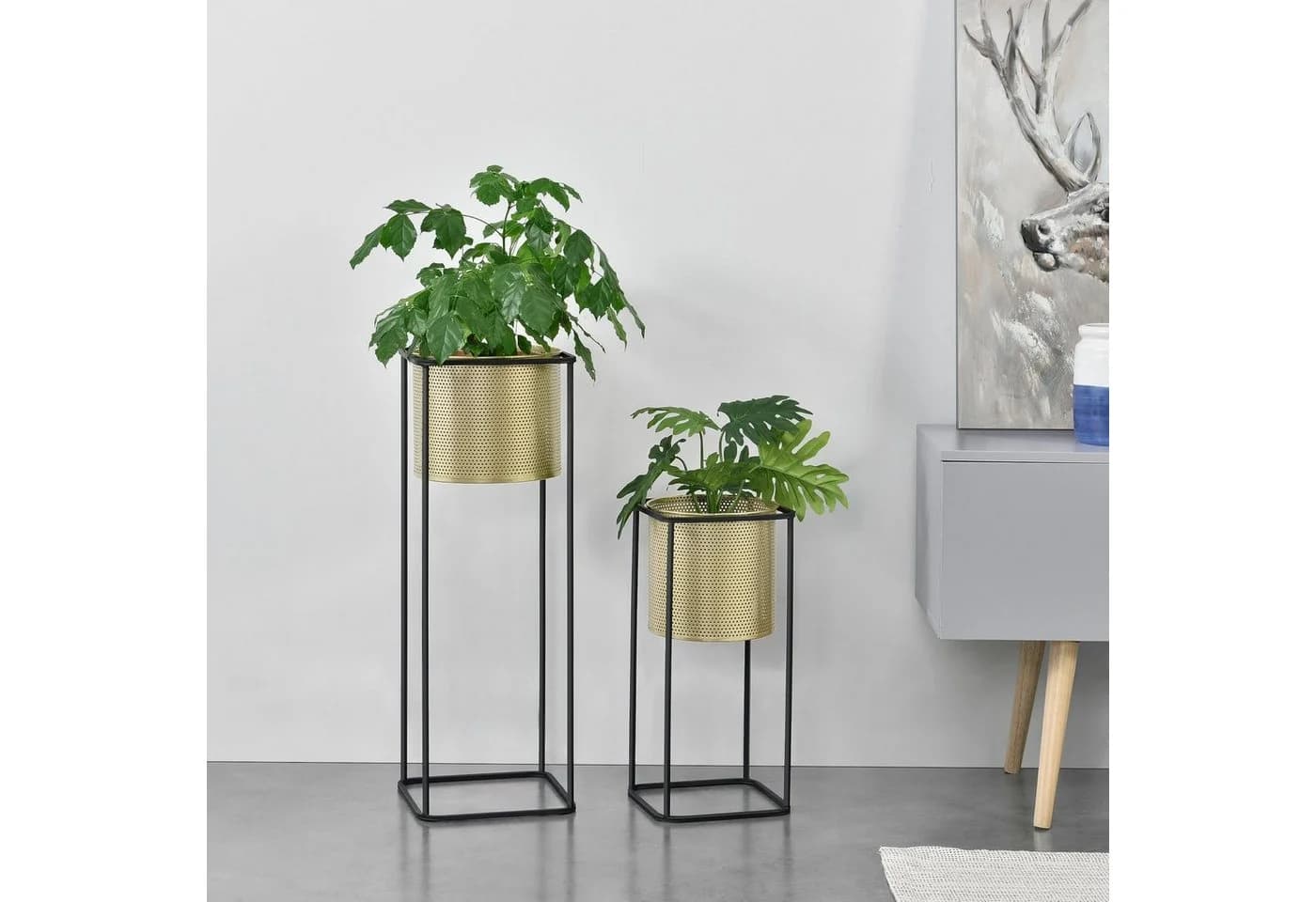 en.casa Blumenständer 2er-Set Metall Goldfarben/Schwarz