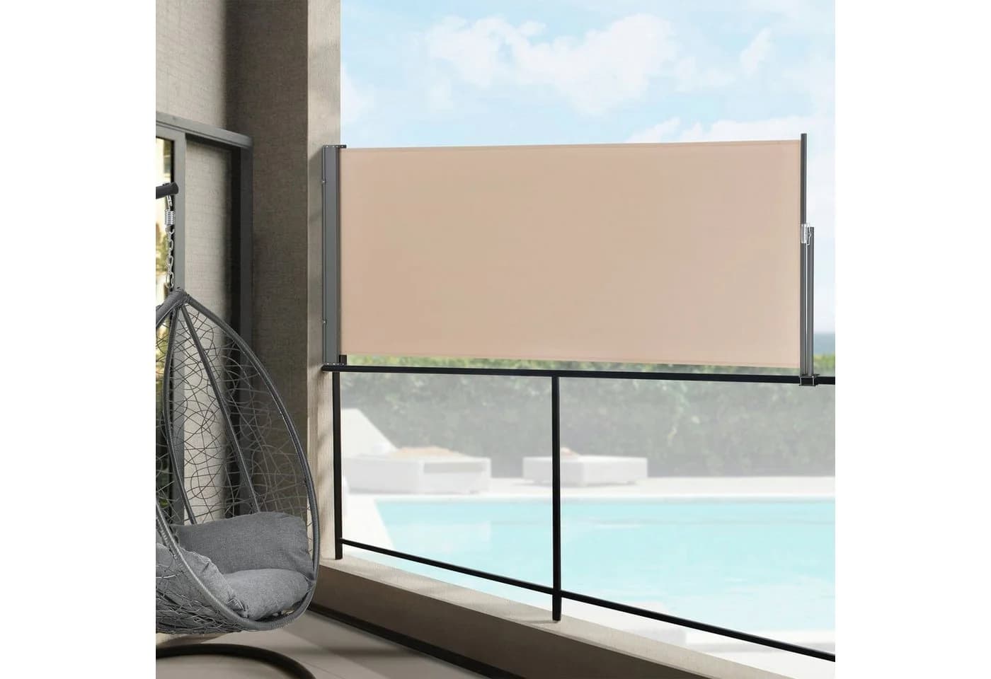 pro.tec Seitenarmmarkise Montijo Sichtschutz Beige Anthrazit