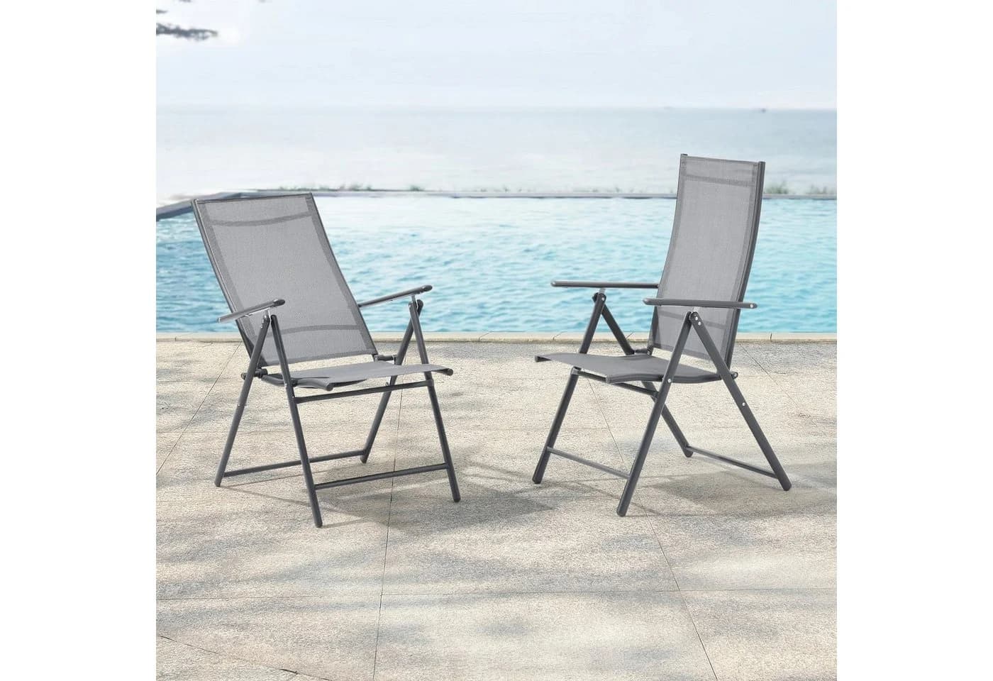 en.casa Gartenstuhl Set 2er Kalamata Klappbar Hellgrau