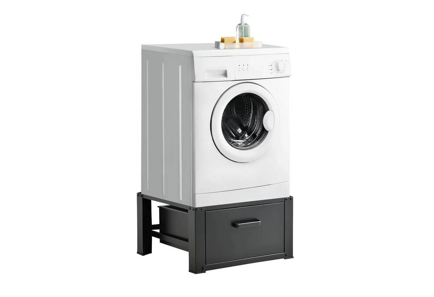 en.casa Waschmaschinenunterschrank Comfortixx Schwarz mit Schublade - Bild 2