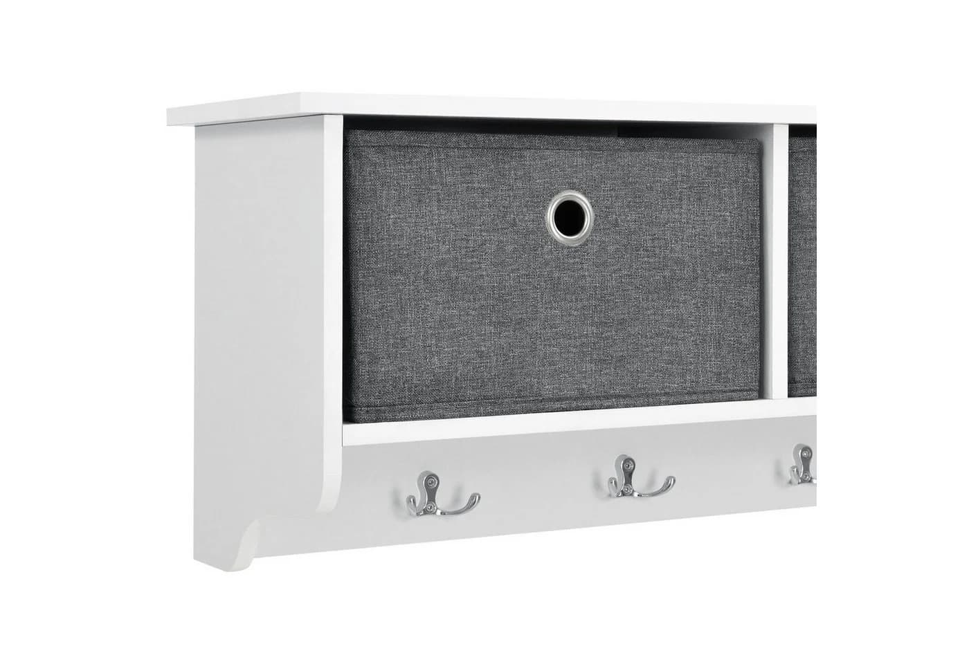 en.casa Wandgarderobe Horsens 30 x100 x 20 cm mit 3 Boxen Garderobenhaken Weiß / Grau - Bild 5